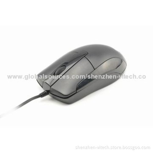 Ergonomic design for black 3D wired optical mouse, suitable for business use